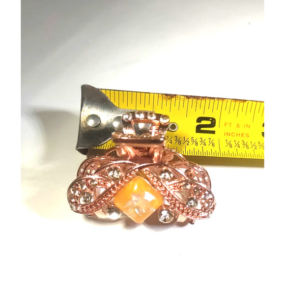 Hair Barrette Claw Clip Rose Gold Color Rhinestone Pearlized Stone? - Picture 7 of 7